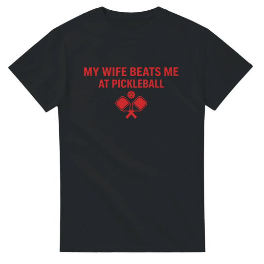 My Wife Beats Me Tee funny pickleball husband shirt