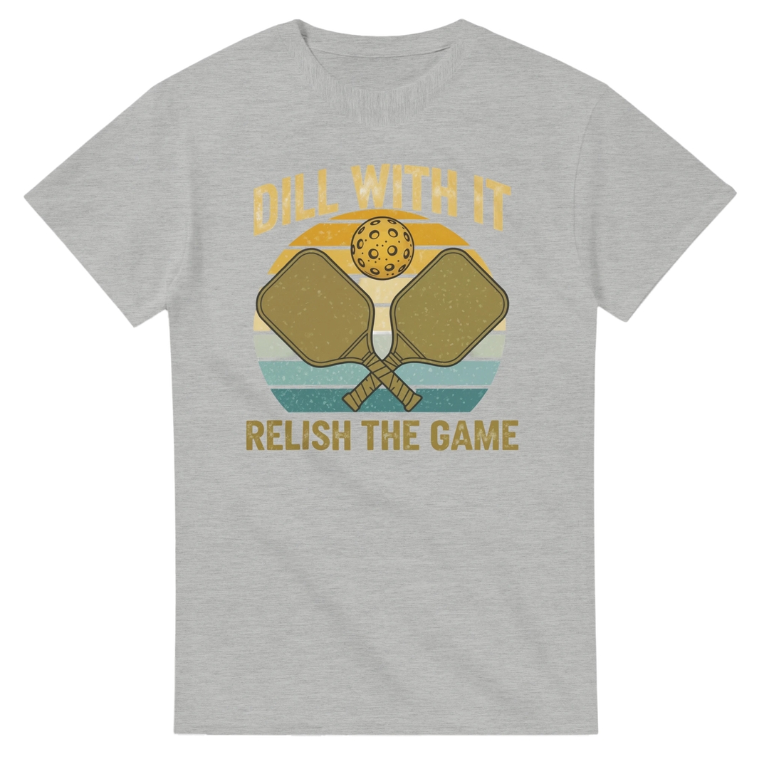 Dill With It Relish The Game Retro Pun Tee funny pickleball graphic