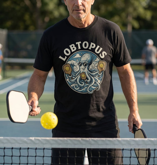The Lobtopus Funny Mascot Tee pickleball octopus graphic