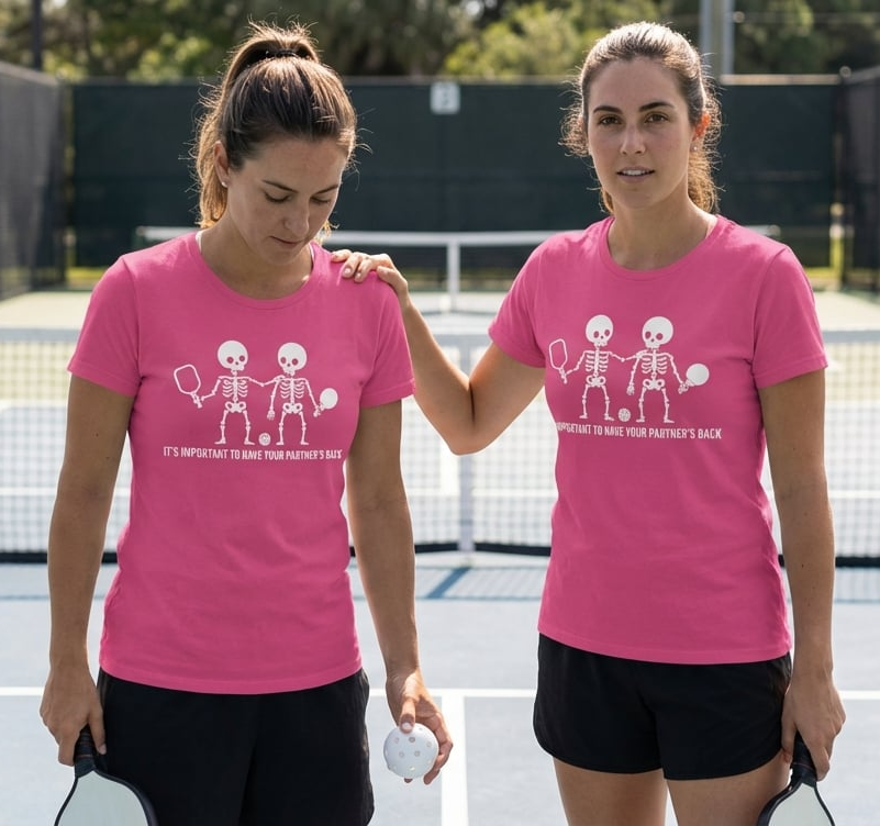 Partners Back Skeleton Tee funny pickleball skeleton shirt