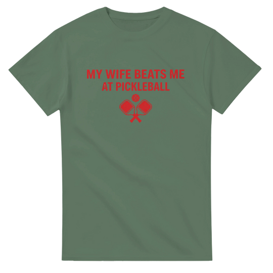My Wife Beats Me Tee funny pickleball husband shirt