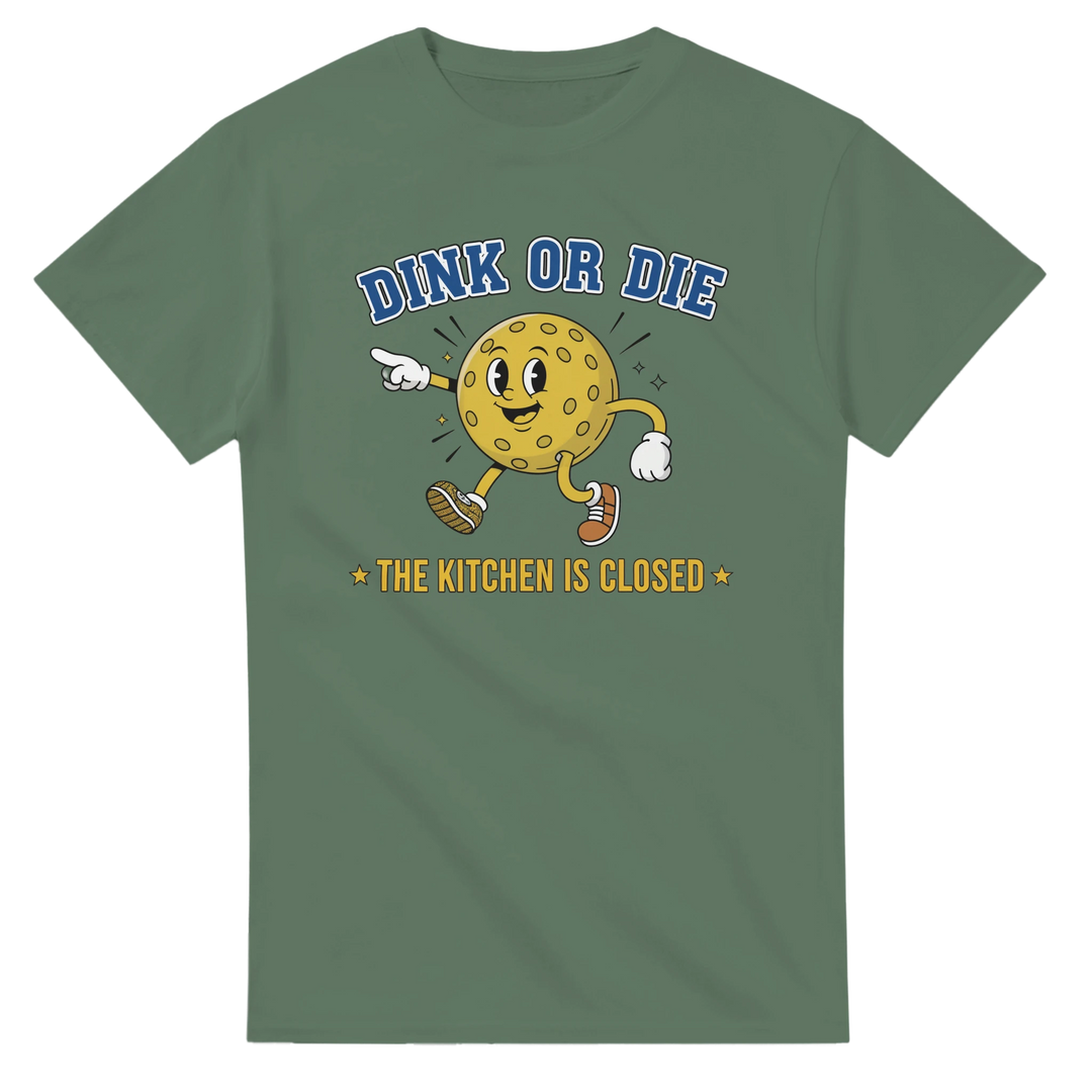 c36a49b3-6f4e-475a-8fd9-b4339f248f95Dink Or Die Retro Mascot Tee funny pickleball graphic