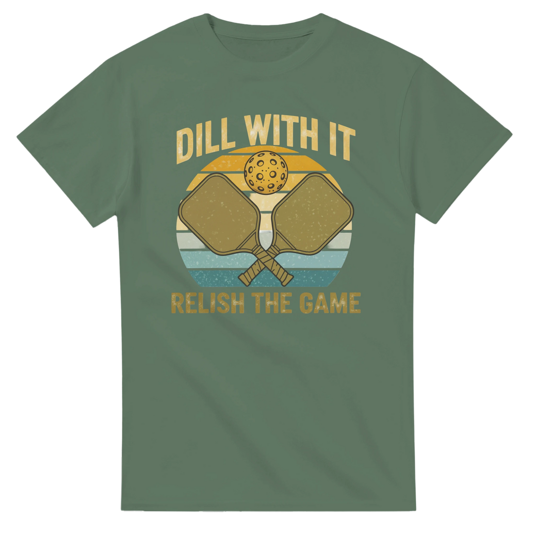 Dill With It Relish The Game Retro Pun Tee funny pickleball graphic