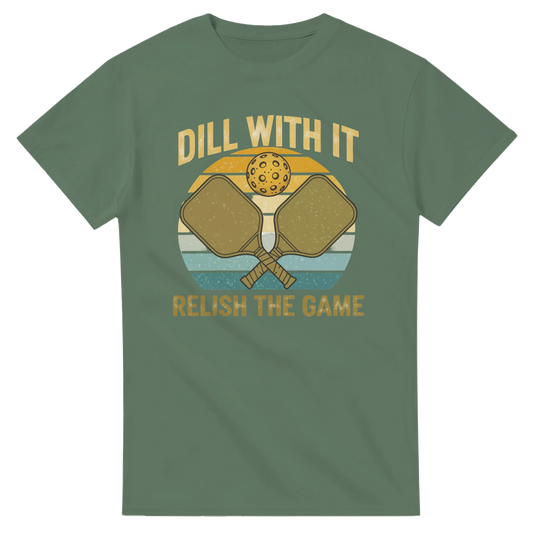 Dill With It Relish The Game Retro Pun Tee funny pickleball graphic